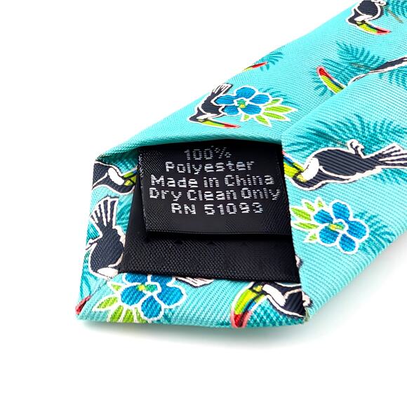 Haggar Clothing Mens Repp Tie Tucan Print Tropical Novelty Colorful Beachy Fun - Picture 6 of 8